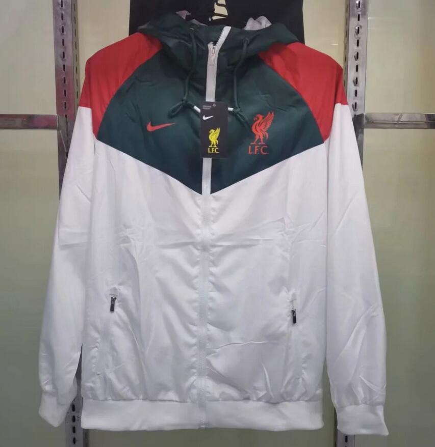 2021/22 Liverpool White Green Windbreaker Hoodie Jacket